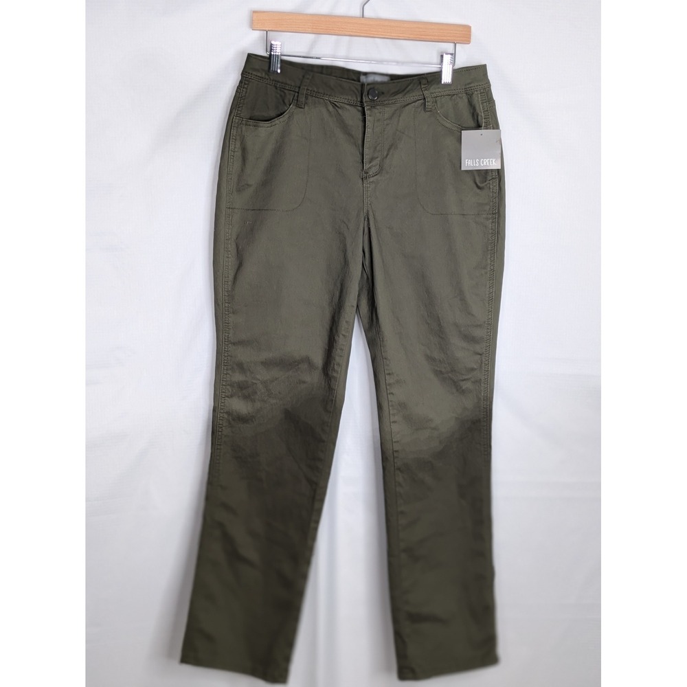 Falls Creek Women's Olive Green Straight Leg Pants Sz 12 NWT Stretch Casual